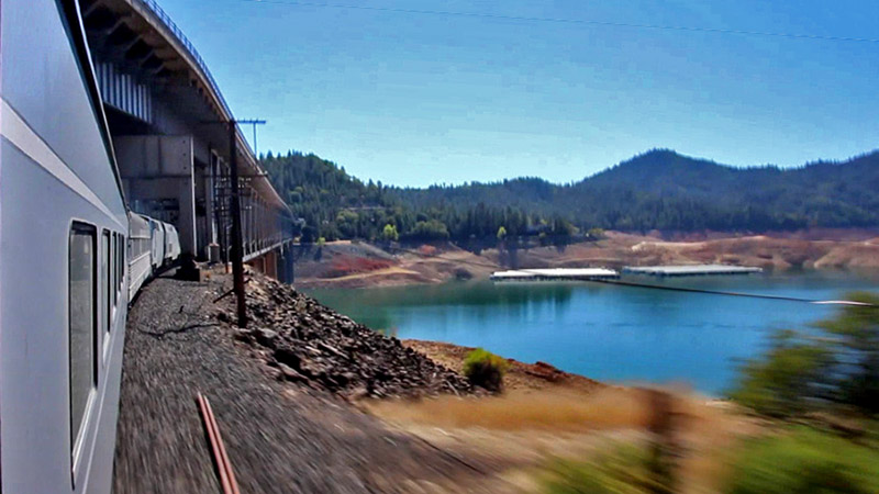 Crossing Lake Shasta on the lower deck of the I-5 bridge