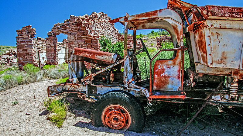 One of the two old Euclid ore/dump trucks