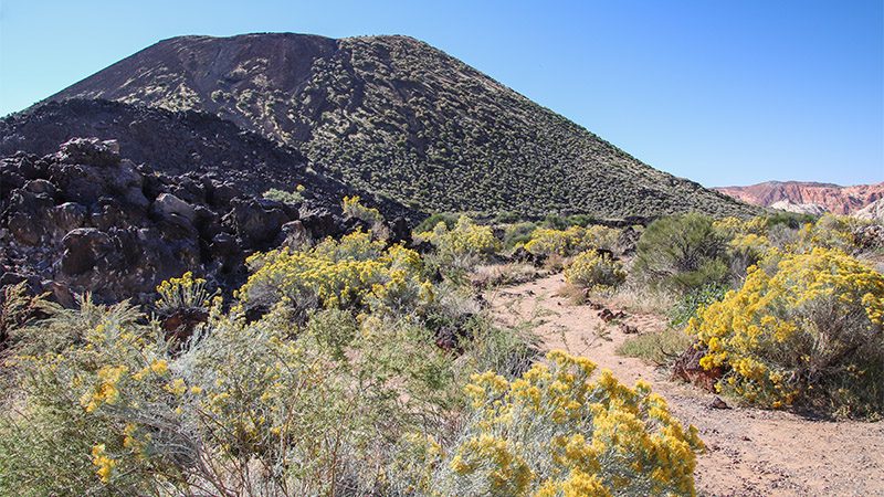 The hike begins up the Diamond Valley Cinder Cone