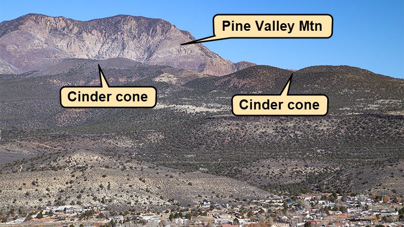 The cinder cones next to Pine Valley Mountain